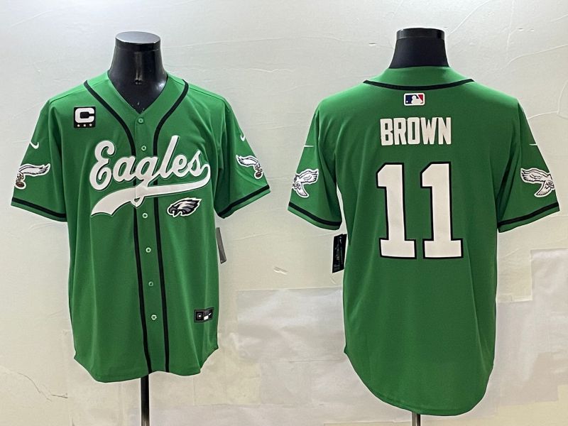 Men Philadelphia Eagles 11 Brown Green three generations Jointly Name 2025 Nike Limited NFL Jersey style 1